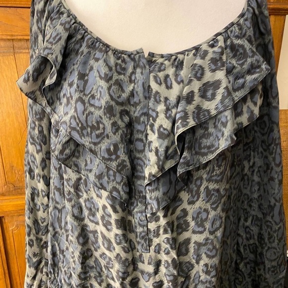 Rebecca Taylor Women Leopard Print Tunic mini dress Boat Neck Silk blue gray 10 - Picture 6 of 9